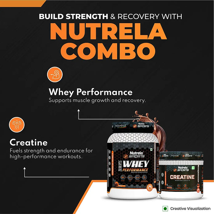 Patanjali Nutrela Sports 100% Whey Chocolate Irish (1KG) + Creatine Monohydrate (100g)