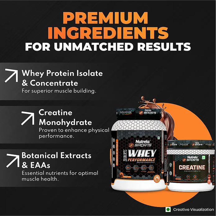 Patanjali Nutrela Sports 100% Whey Chocolate Irish (1KG) + Creatine Monohydrate (100g)