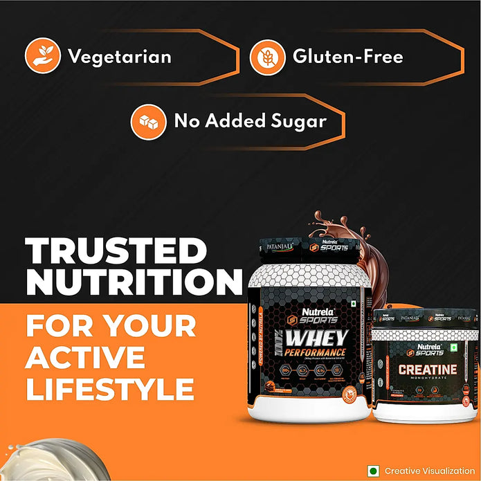 Patanjali Nutrela Sports 100% Whey Chocolate Irish (1KG) + Creatine Monohydrate (100g)