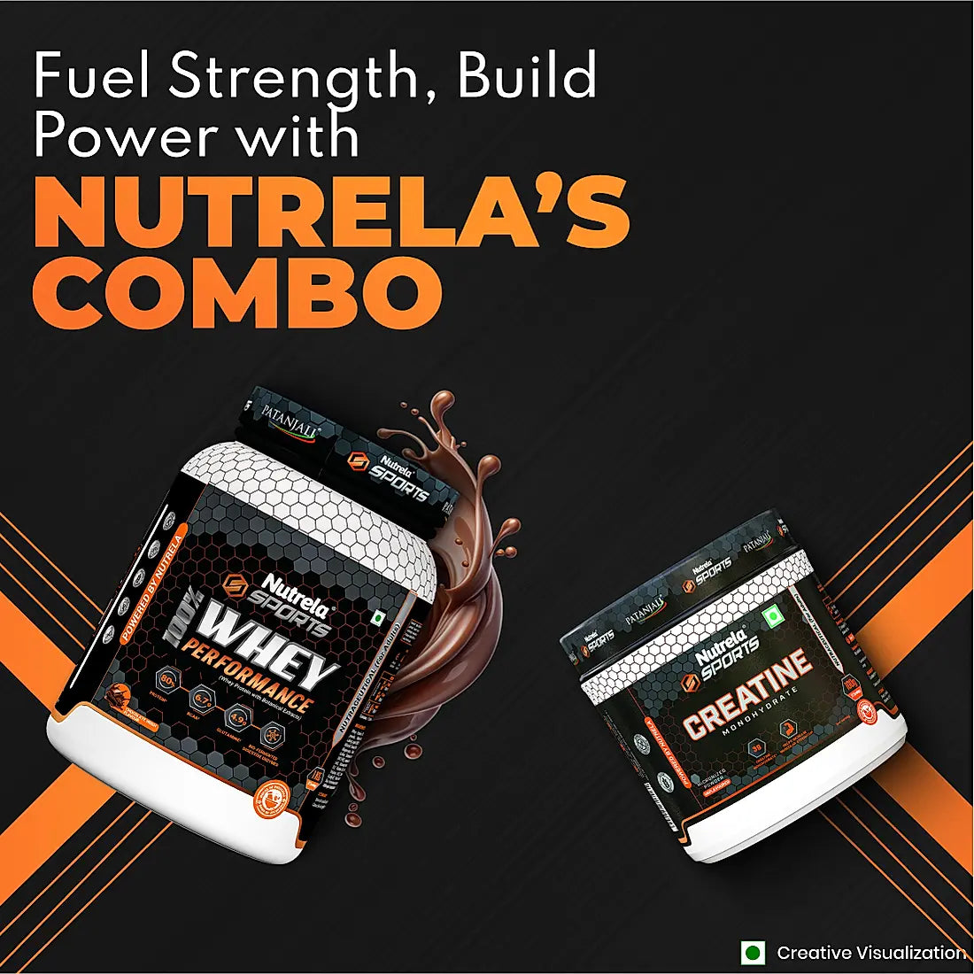 Patanjali Nutrela Sports 100% Whey Chocolate Irish (1KG) + Creatine Monohydrate (100g) + Free Shaker