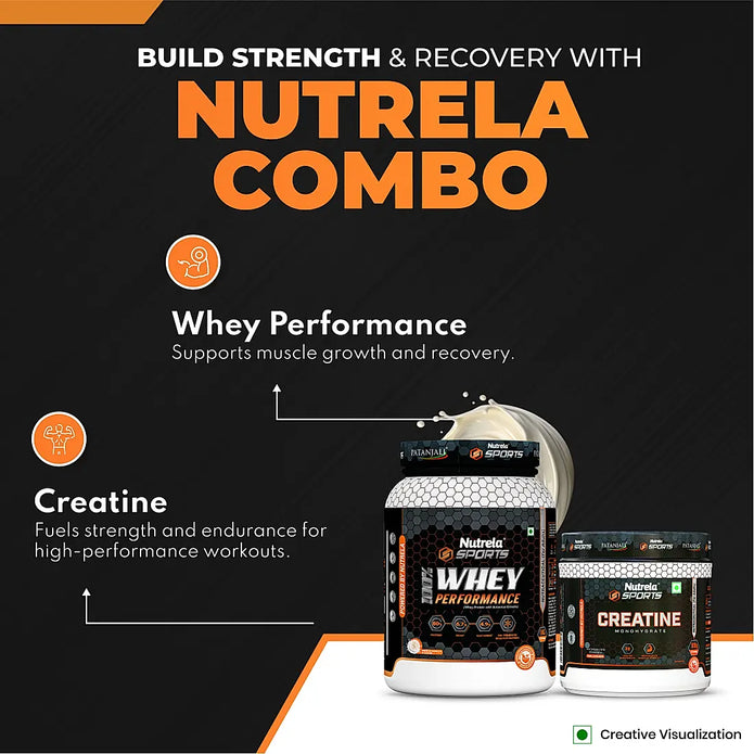 Patanjali Nutrela Sports 100% Whey French Vanilla (1KG) + Creatine Monohydrate (100g)