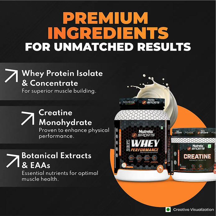 Patanjali Nutrela Sports 100% Whey French Vanilla (1KG) + Creatine Monohydrate (100g)