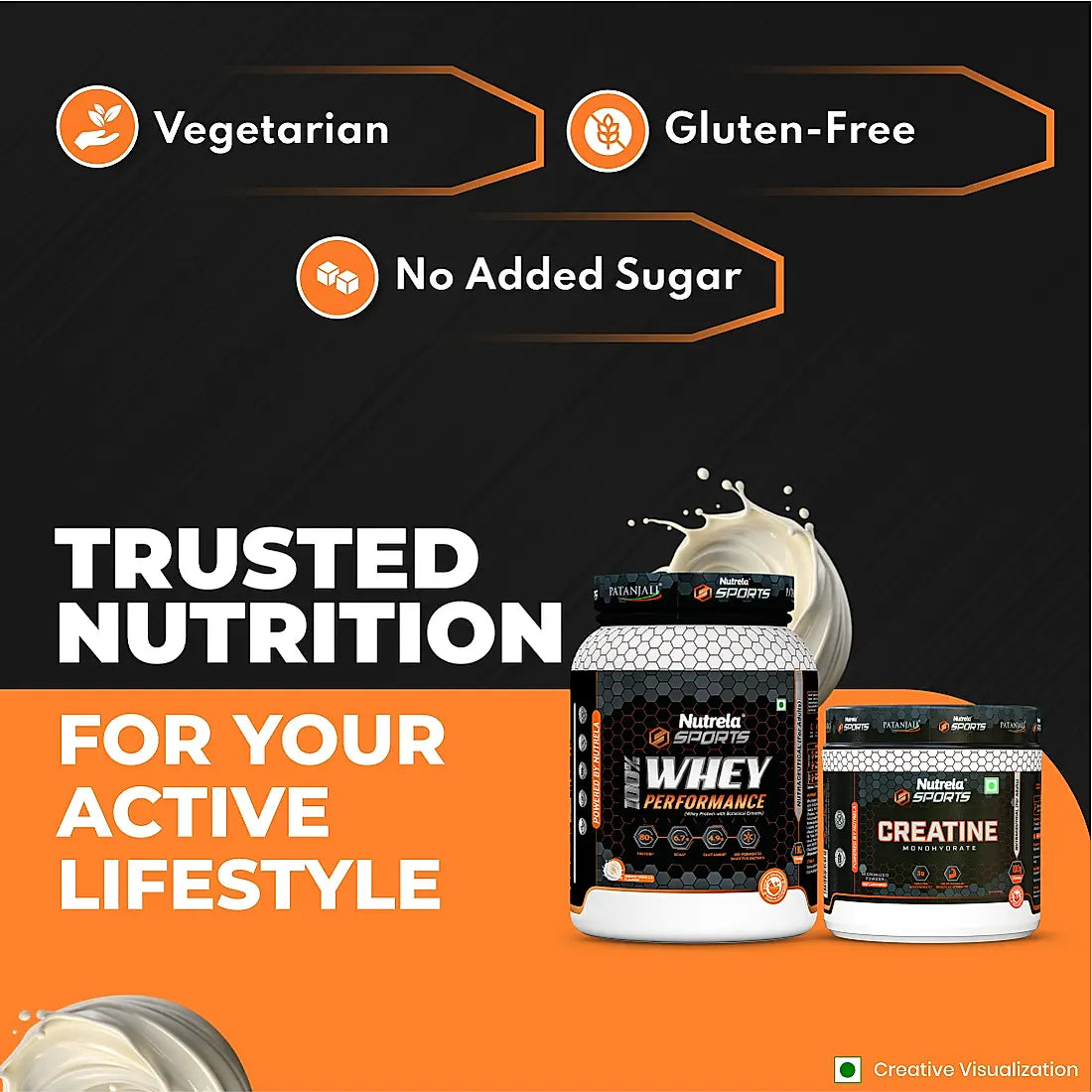 Patanjali Nutrela Sports 100% Whey French Vanilla (1KG) + Creatine Monohydrate (100g) + Free Shaker