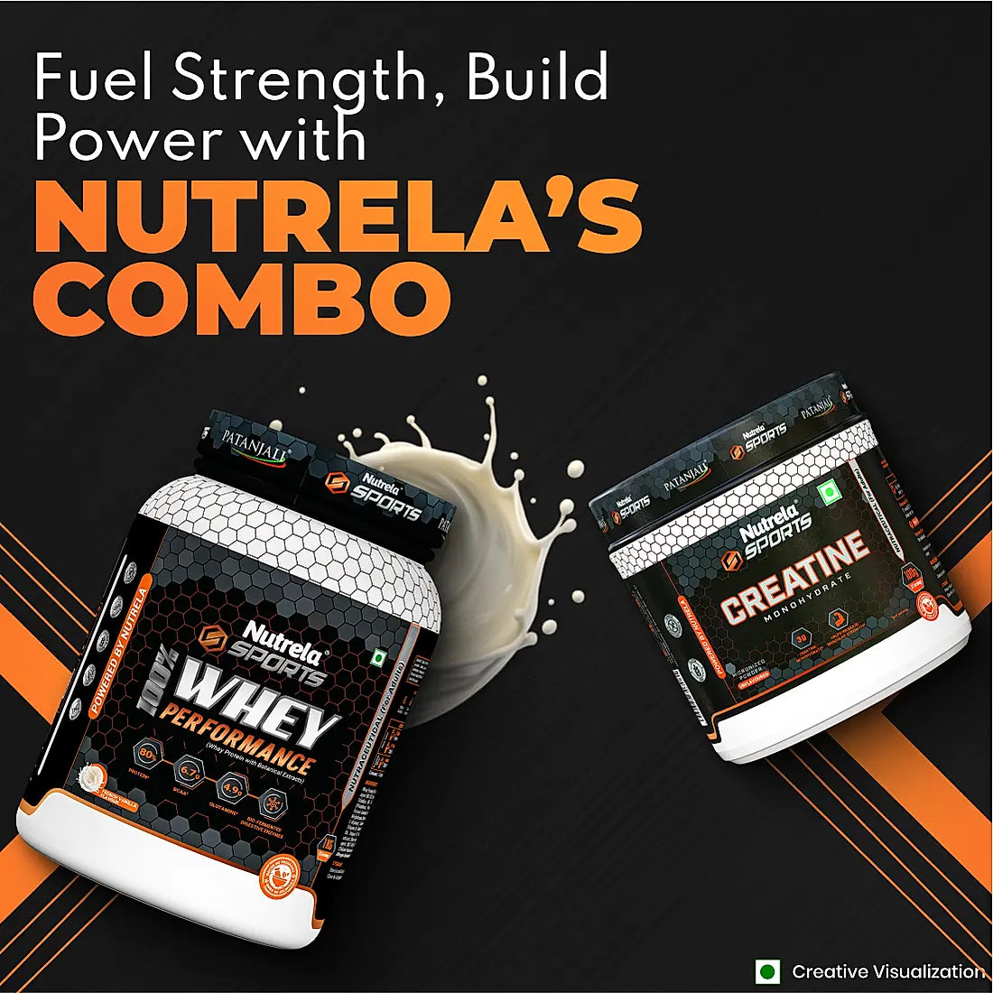 Patanjali Nutrela Sports 100% Whey French Vanilla (1KG) + Creatine Monohydrate (100g) + Free Shaker