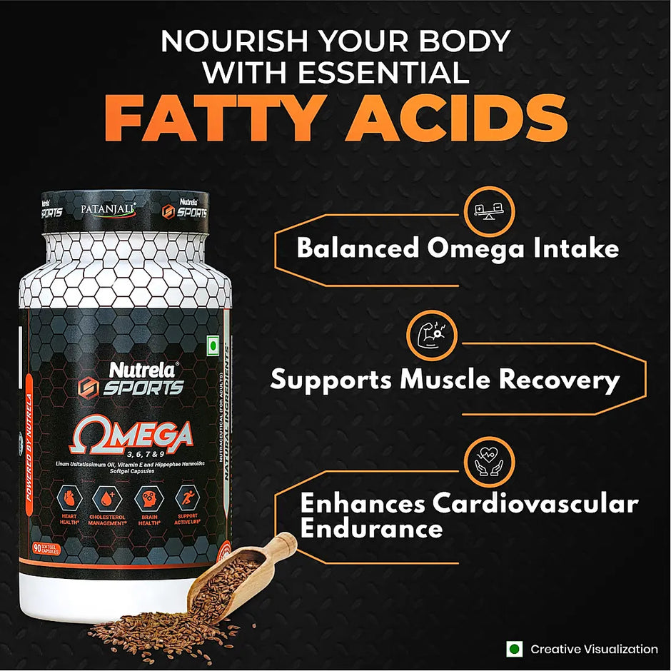Patanjali Nutrela Sports Organic Omega 3,6,7 & 9 (90 Capsules) (Jun Exp.)