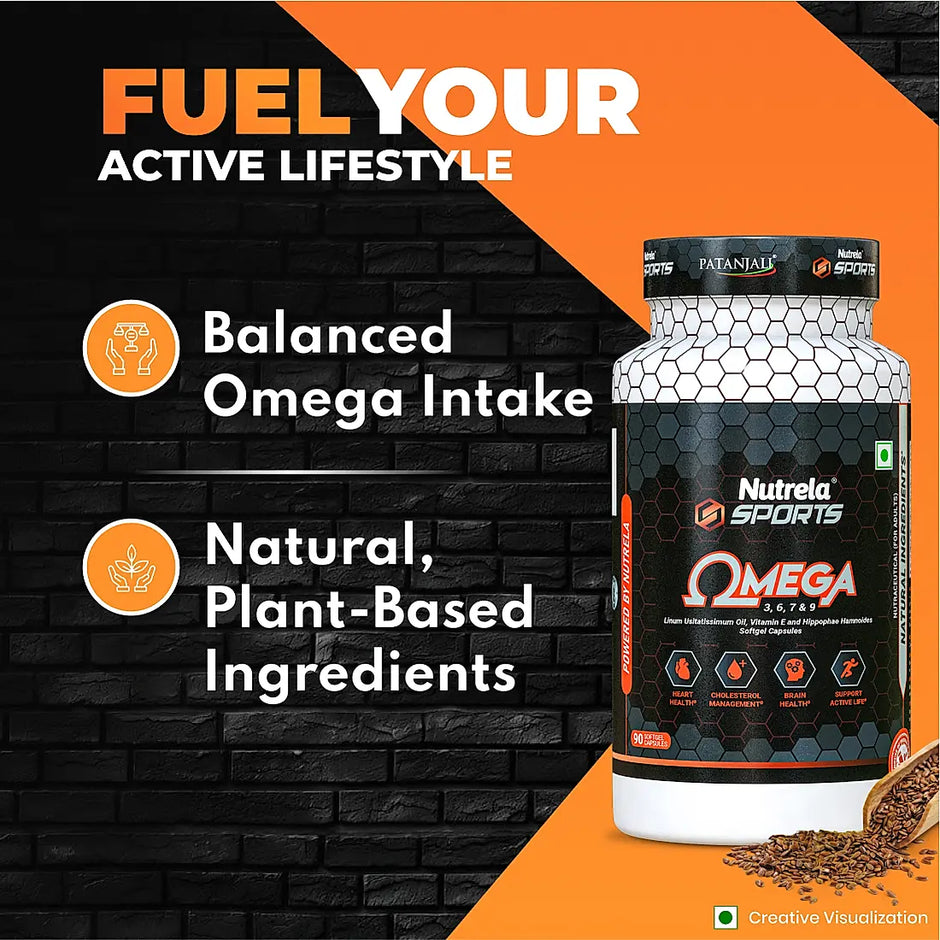 Patanjali Nutrela Sports Organic Omega 3,6,7 & 9 (90 Capsules) (Jun Exp.)