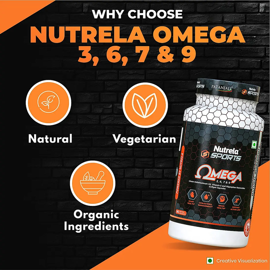 Patanjali Nutrela Sports Organic Omega 3,6,7 & 9 (90 Capsules) (Jun Exp.)