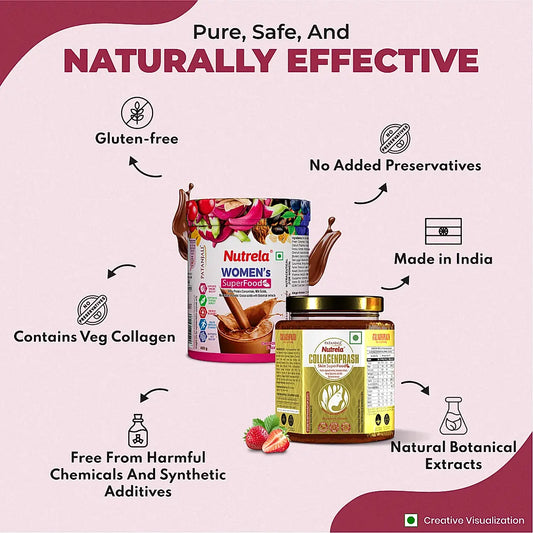Patanjali Nutrela Women’s SuperFood + Collagen Prash | Daily Nutrition and Skin Repair Combo