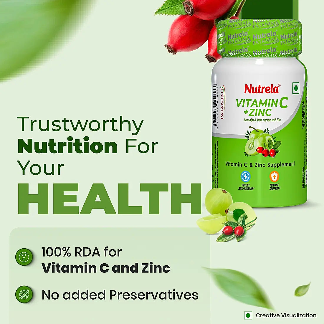 Patanjali Nutrela Vitamin C + Zinc 60 Tablets (Pack of 1)