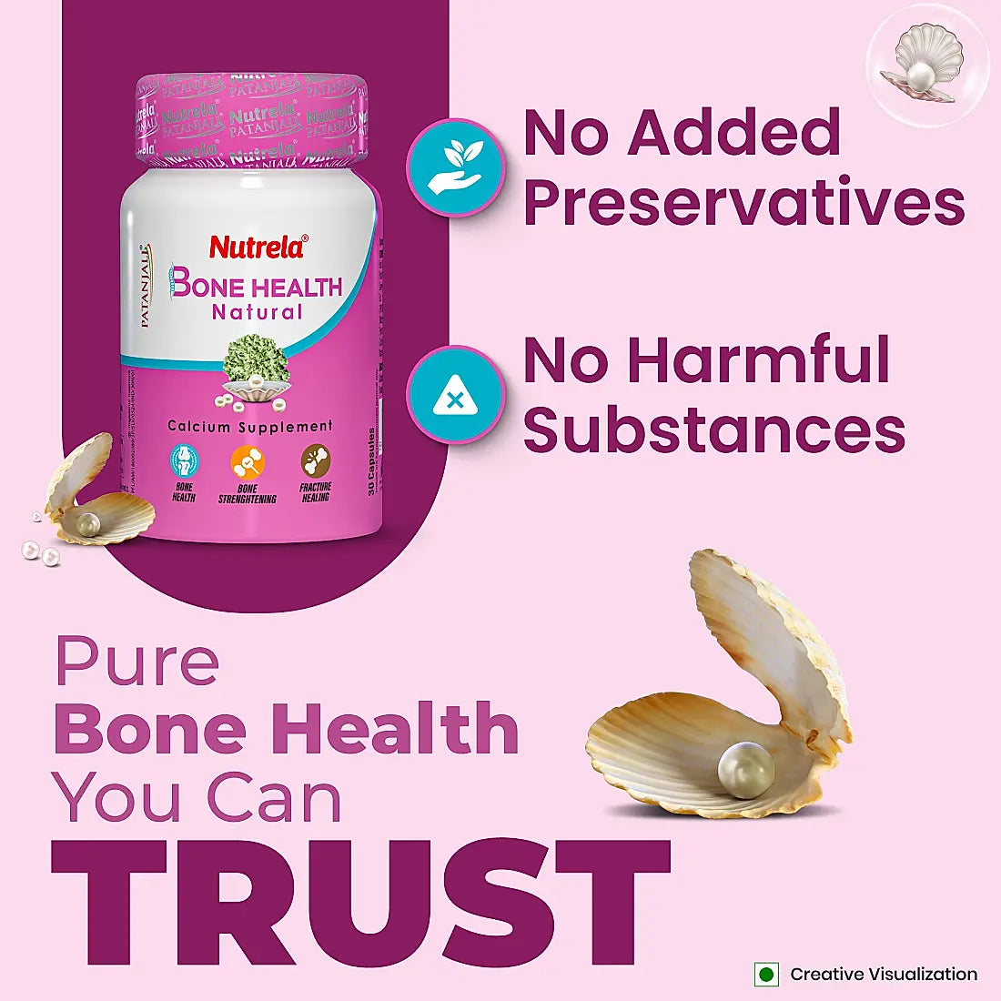 Patanjali Nutrela Bone Health - Natural 30 X 3 Capsules Calcium Supplement (Pack of 3)