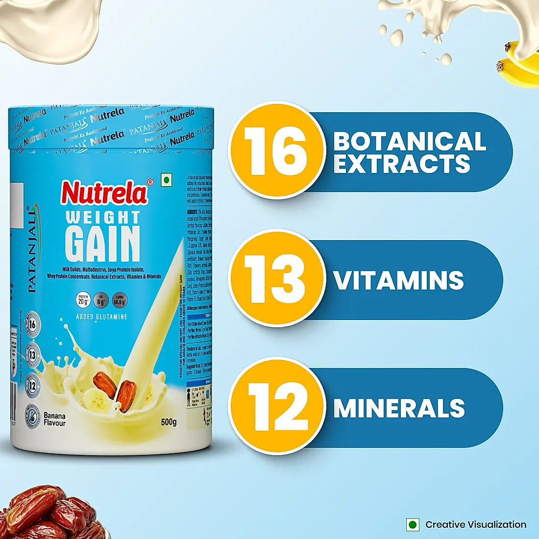 Patanjali Nutrela Weight Gain - Banana Flavor - 500g (Pack of 1)