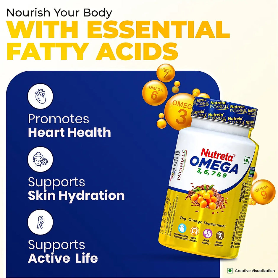Patanjali Nutrela Omega 3 6 7 & 9 - 60 Capsules (Pack of 1)