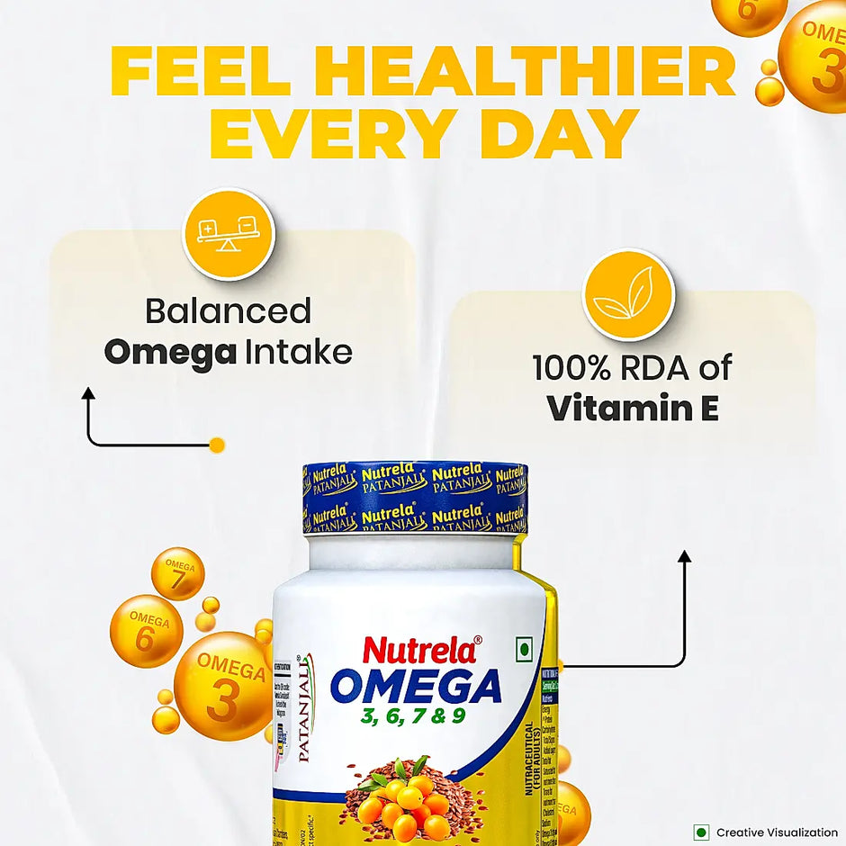 Patanjali Nutrela Omega 3 6 7 & 9 - 60 Capsules (Pack of 1)