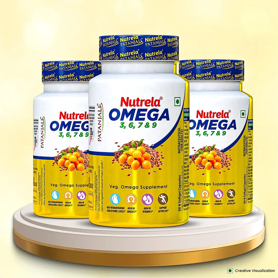 Patanjali Nutrela Omega 3 6 7 & 9 - 60 X 3 Capsules (Pack of 3)