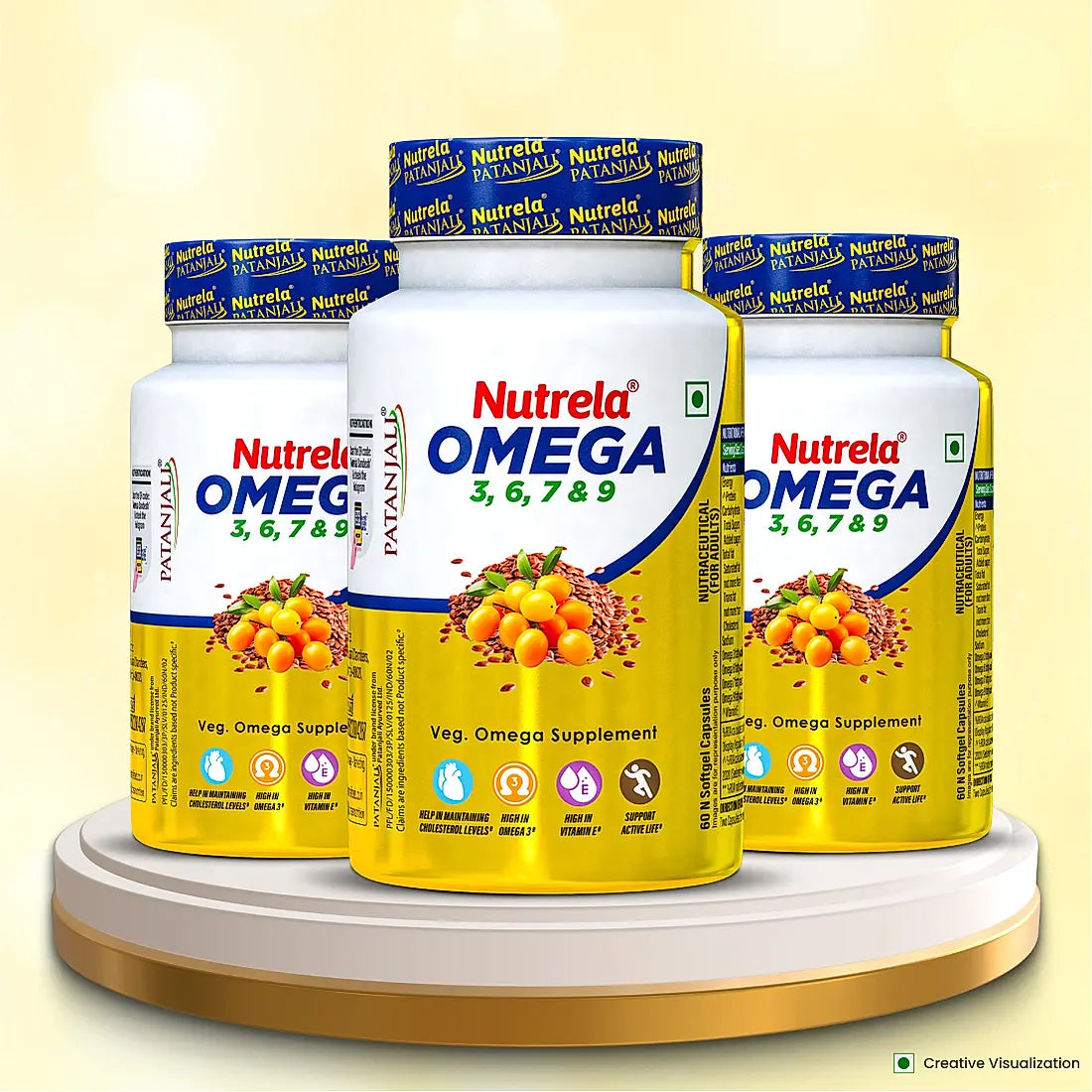 Patanjali Nutrela Omega 3 6 7 & 9 - 60 X 3 Capsules (Pack of 3)
