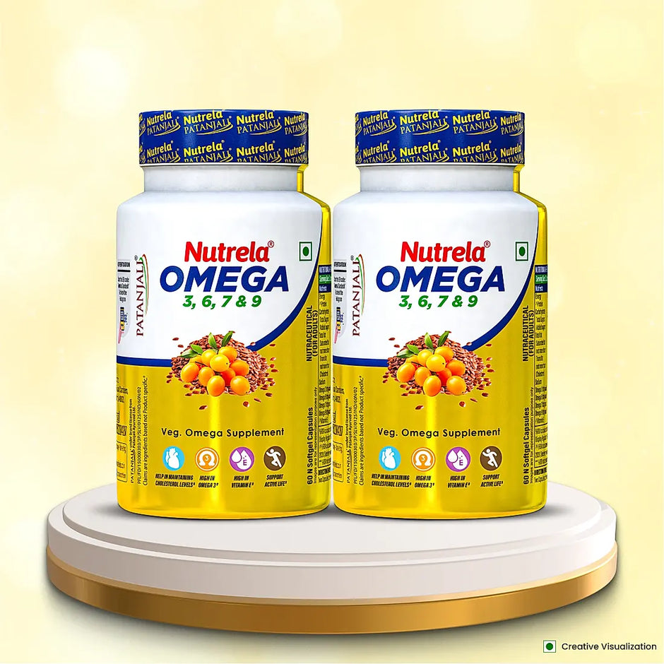 Patanjali Nutrela Omega 3 6 7 & 9 - 60 X 2 Capsules (Pack of 2)