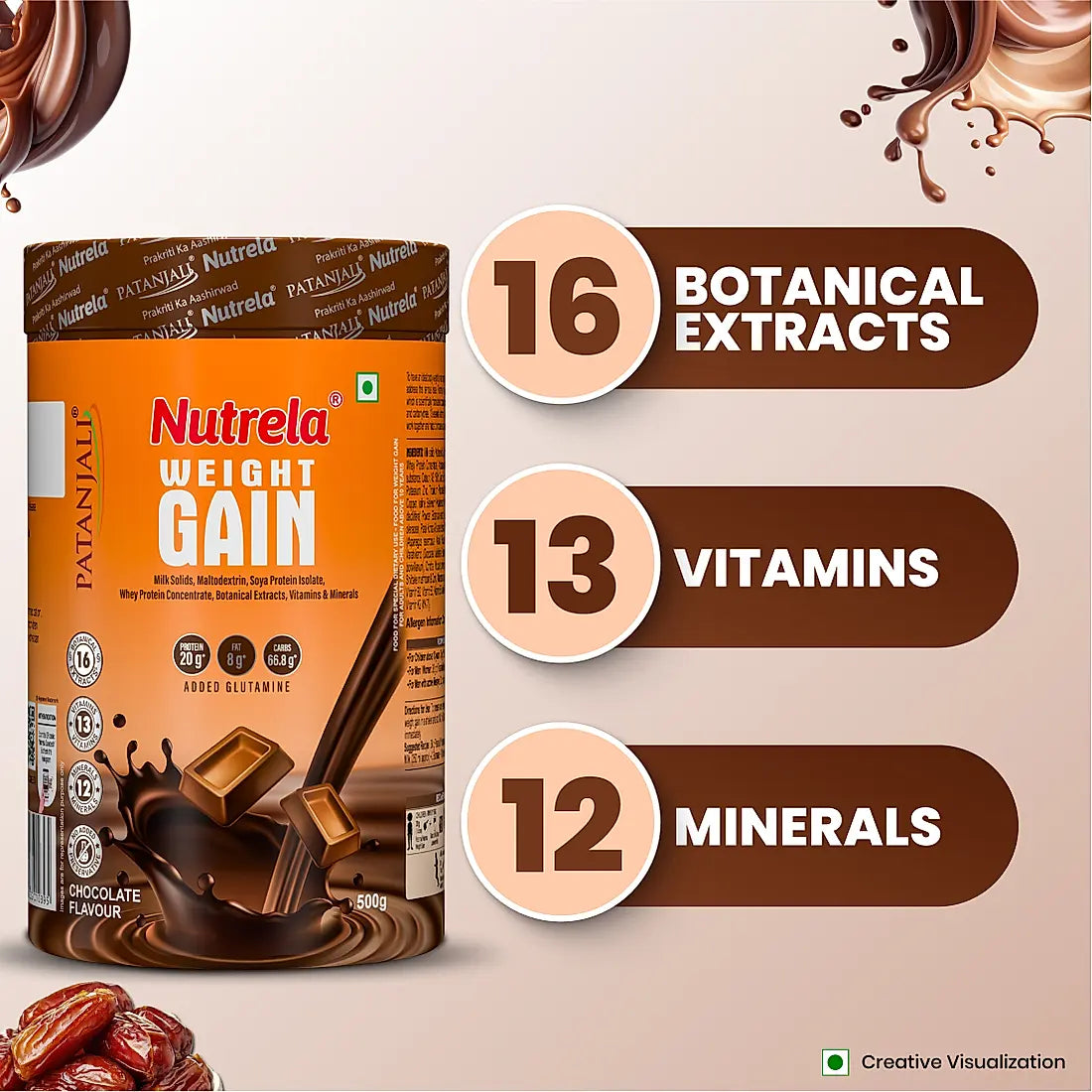 Patanjali Nutrela Weight Gain - Chocolate Flavour - 500g + FREE Shaker