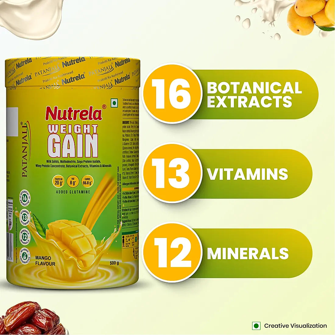 Patanjali Nutrela Weight Gain - Mango Flavour - 500g + FREE Shaker