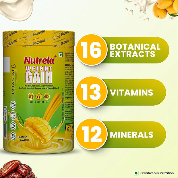 Patanjali Nutrela Weight Gain - Mango Flavour - 500g + FREE Shaker