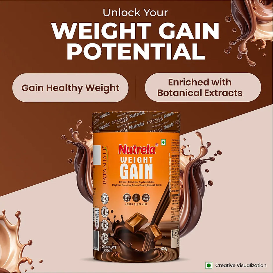 Patanjali Nutrela Weight Gain - Chocolate Flavour - 500g + FREE Shaker