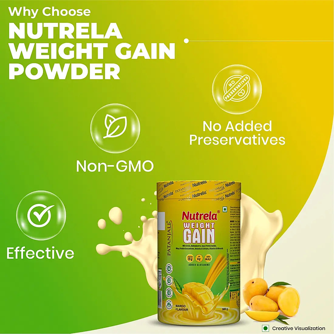 Patanjali Nutrela Weight Gain - Mango Flavour - 500g + FREE Shaker