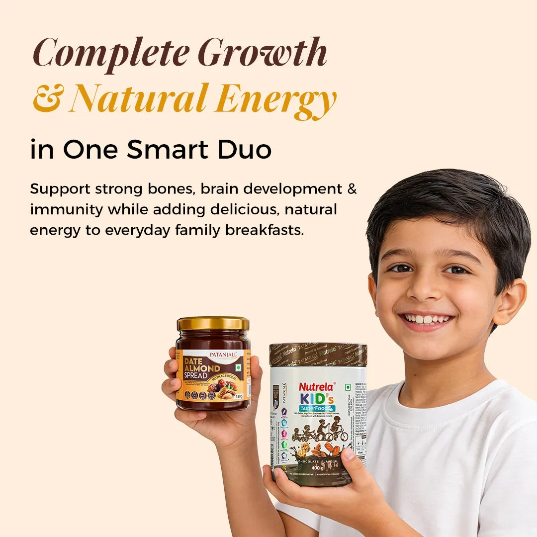Patanjali Nutrela Kid’s Superfood 400g + Patanjali Date Almond Spread 180g