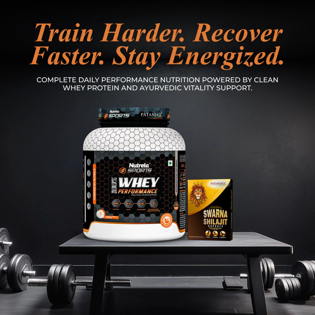 Patanjali Nutrela Sports 100% Whey Protein Chocolate 2KG + FREE Swarna Bhasma Shilajit