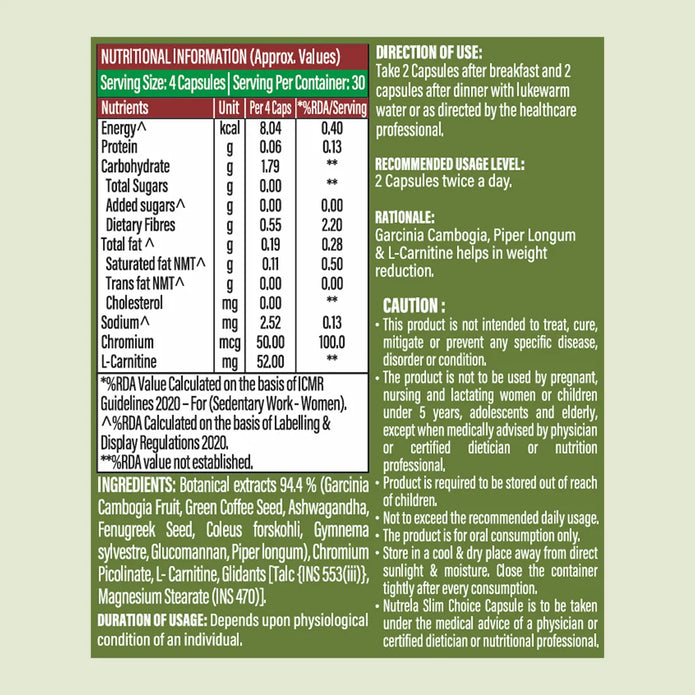 Patanjali Nutrela Slim Choice Capsules| High-Protein Meal Replacement Nutrition | No Added Sugar | Easy-to-Consume Format | 120N