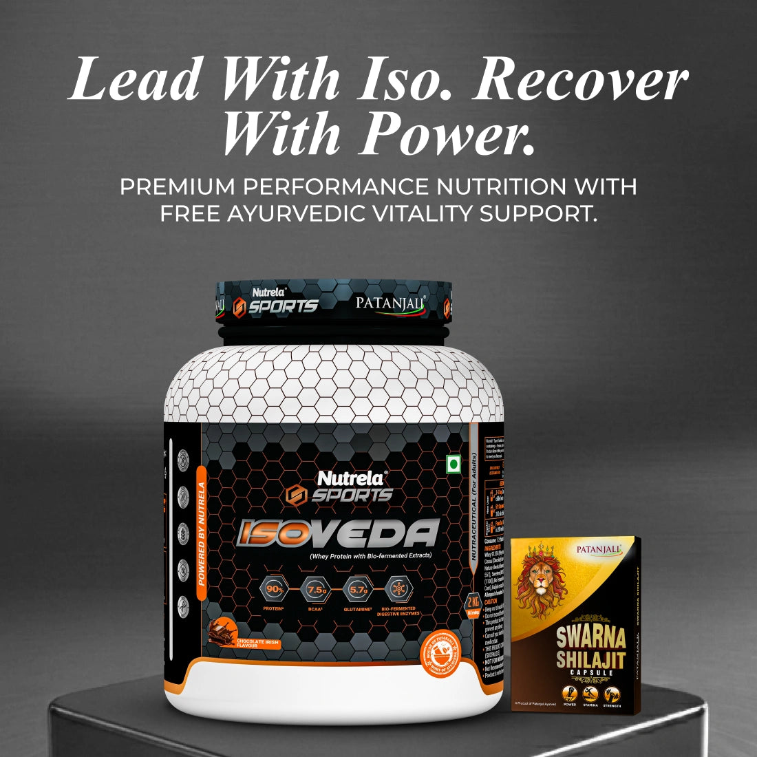 Patanjali Nutrela Sports 100% Isoveda Protein Chocolate 2KG + FREE Swarna Bhasma Shilajit  + Hand Gripper + Shaker