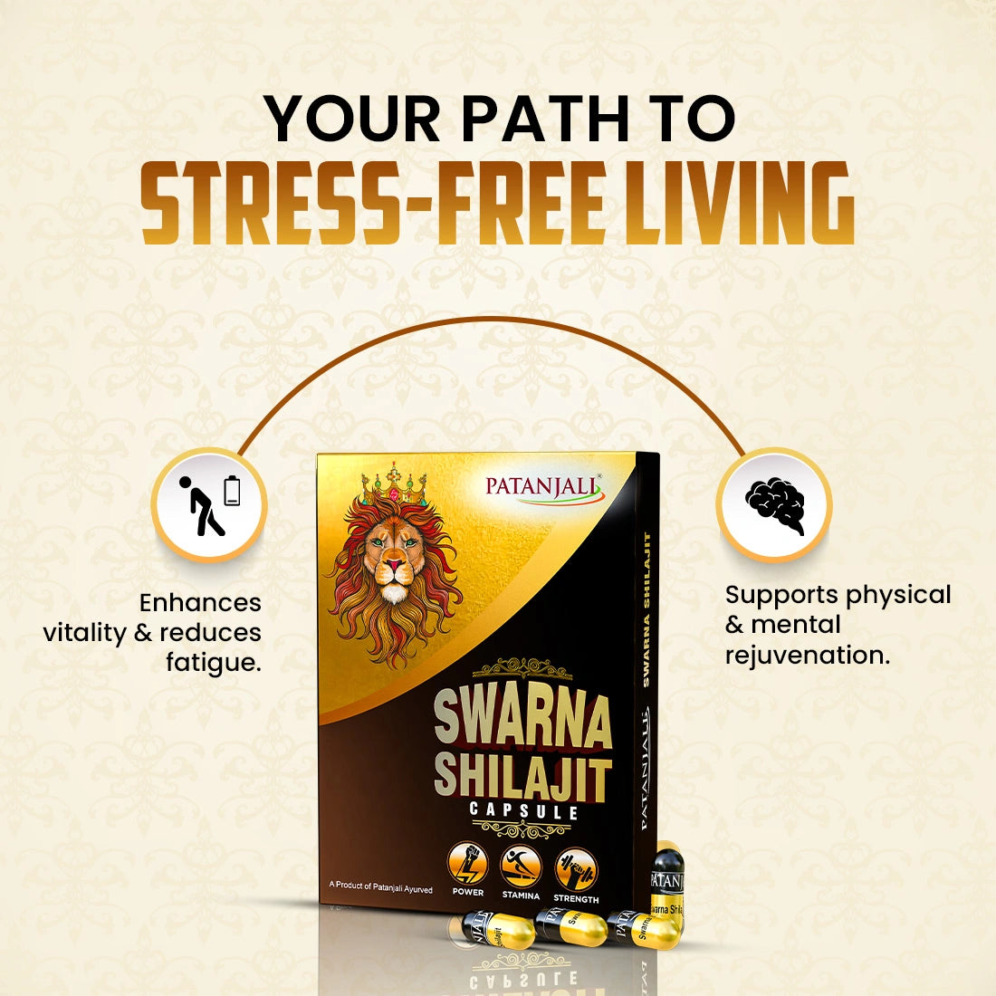 Patanjali Shilajit Capsules with Ashwagandha & Herbs | Ayurvedic Energy Supplement | Daily Wellness & Active Lifestyle