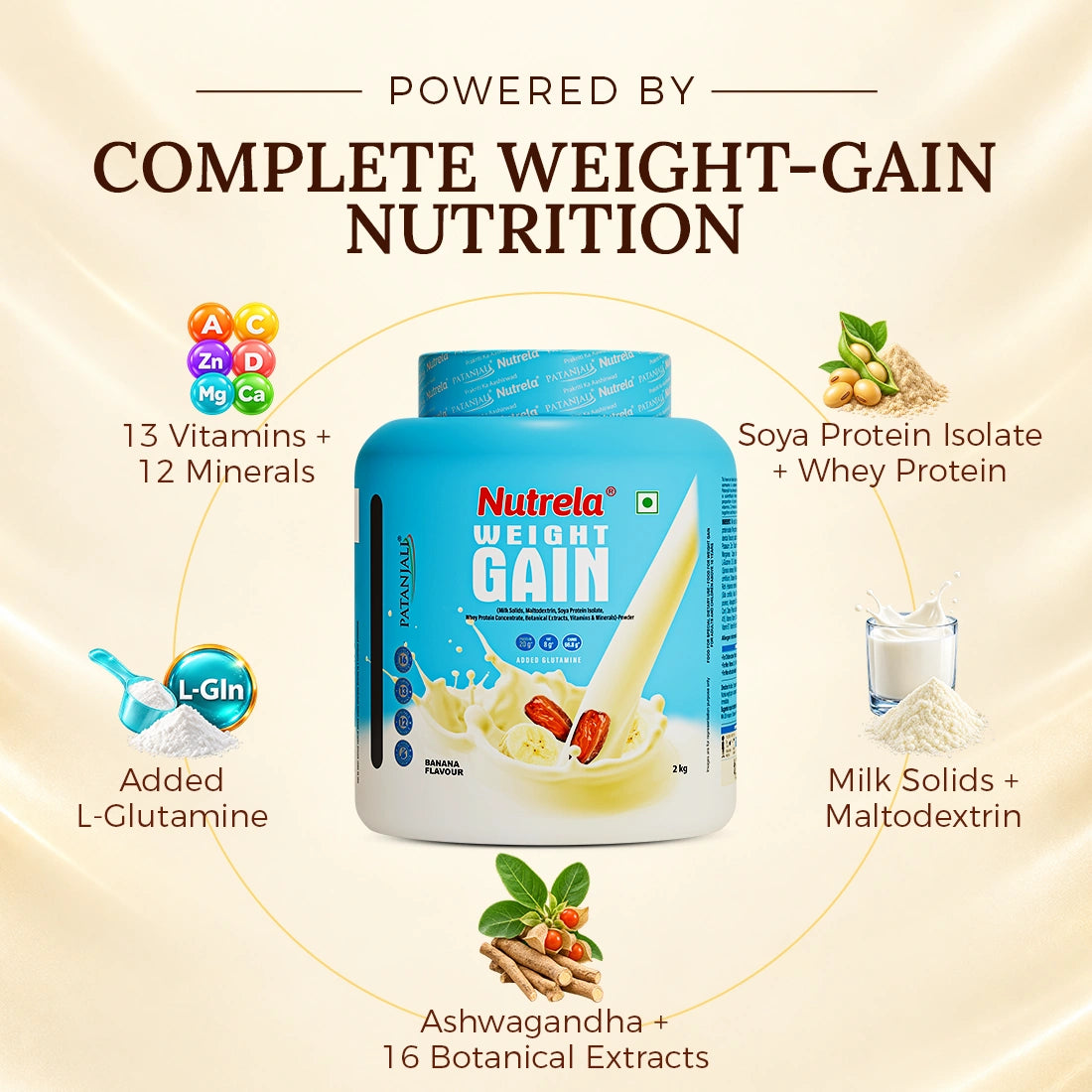 Patanjali Nutrela Banana Weight Gainer 1 kg | High-Calorie Ayurvedic Mass Gainer | Swadeshi Strength Formula (Pack of 2)