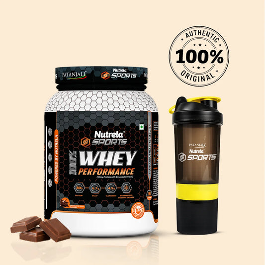 Patanjali Nutrela Sports 100% Whey Performance 1KG – Chocolate Irish Flavour | 24g Protein per Scoop | Premium Swadeshi Nutrition