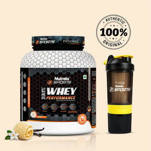 Patanjali Nutrela Sports Whey Vanilla Ice Cream - 2KG | 24g Protein per Scoop with Vitamins, Herbs & BCAAs | Premium Swadeshi Muscle Fuel + FREE SHAKER