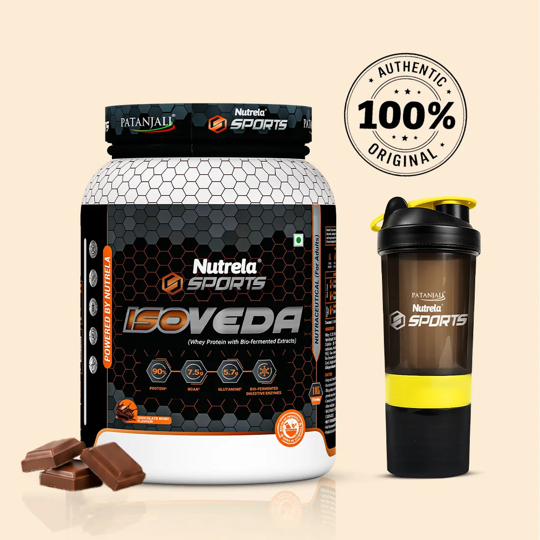 Patanjali Nutrela Sports Isoveda – Chocolate Irish (1KG) | 27G Pure Whey Isolate for Muscle Recovery & Strength | Swadeshi Nutrition