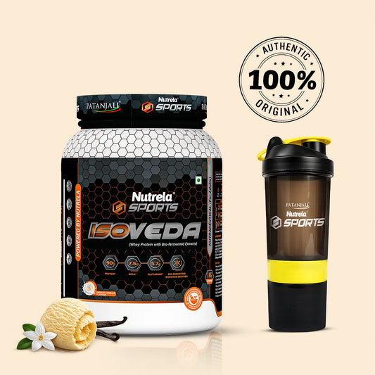 Patanjali Nutrela Sports Isoveda 1KG – Vanilla | 27G High Purity Whey Isolate for Fast Recovery & Lean Muscle | Swadeshi Protein