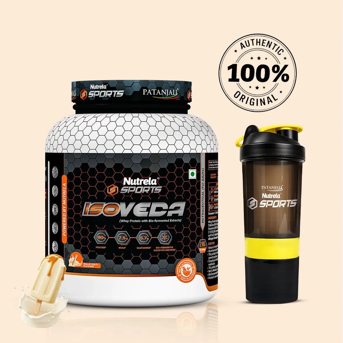 Patanjali Nutrela Sports Isoveda Pure Isolate 2KG – Kulfi | 27G High-Purity Protein | Swadeshi Muscle Recovery Fuel + FREE SHAKER