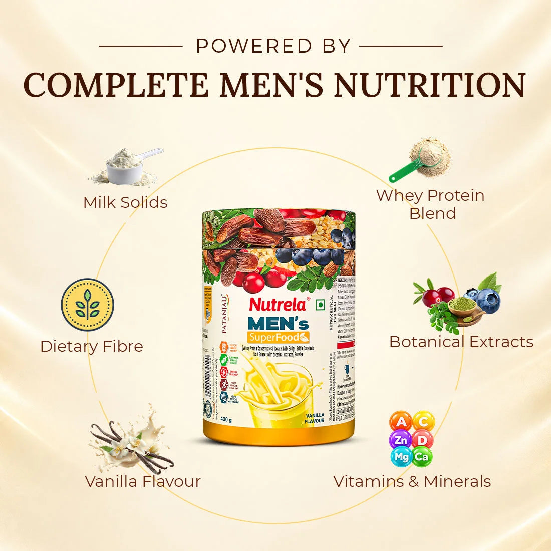 Patanjali Nutrela Men’s Superfood 400g X (Pack of 2) | Protein, Vitamins & Minerals Daily Nutrition Supplement for Men
