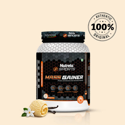 Patanjali Nutrela Sports Mass Gainer – Vanilla (1KG) | Swadeshi Weight & Mass Gain Nutrition