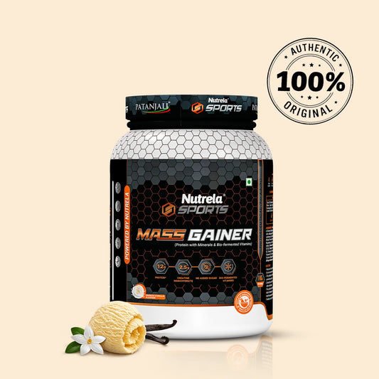 Patanjali Nutrela Sports Mass Gainer – Vanilla (1KG) | Swadeshi Weight & Mass Gain Nutrition