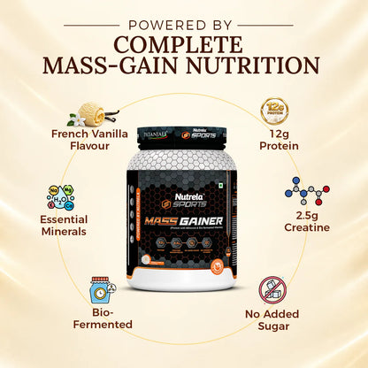 Patanjali Nutrela Sports Mass Gainer – Vanilla (1KG) | Swadeshi Weight & Mass Gain Nutrition