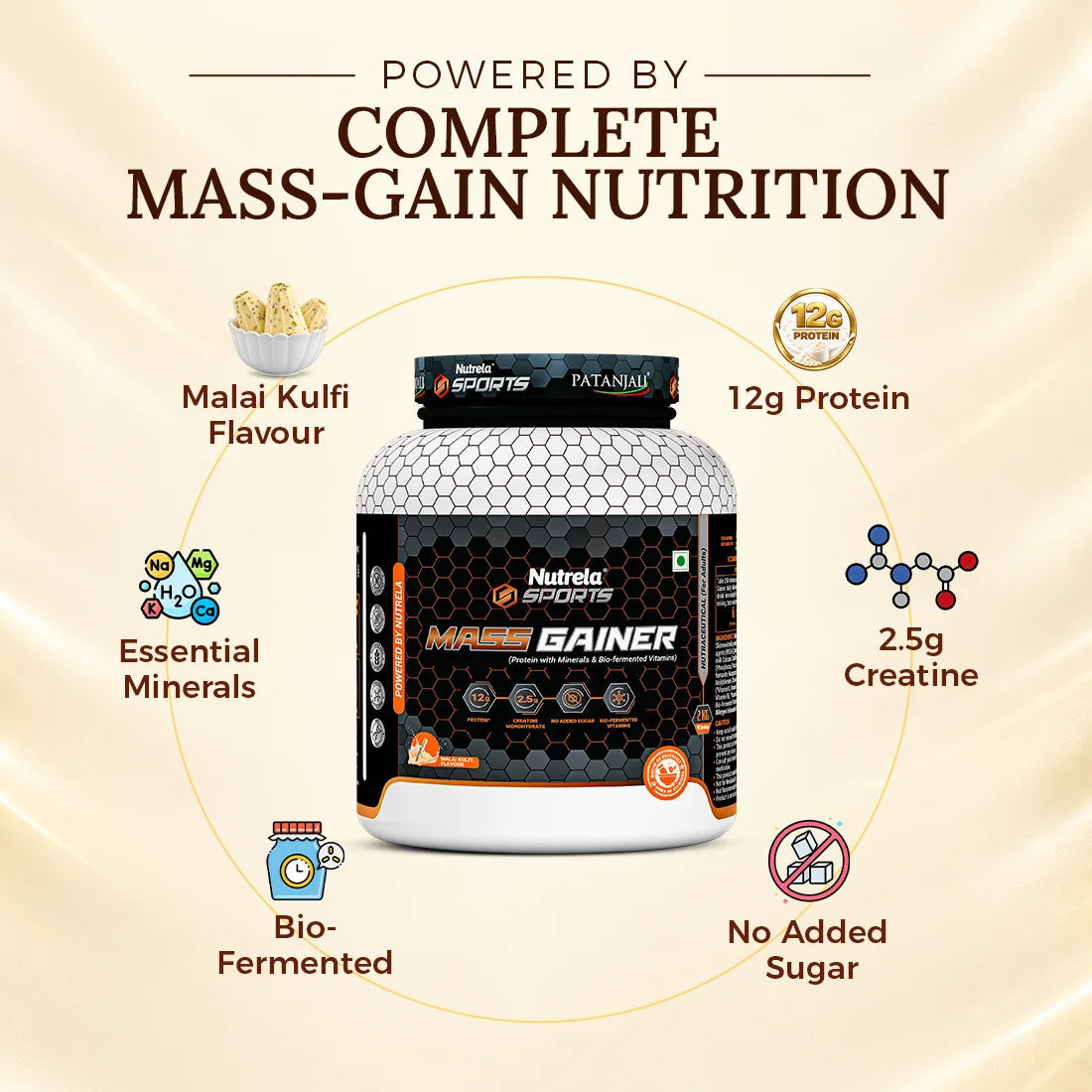 Patanjali Nutrela Sports Mass Gainer – Kulfi (2KG) | Swadeshi High-Calorie Muscle Building Formula
