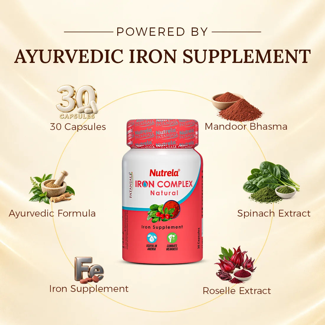 Patanjali Nutrela Iron Complex Natural 30 X 2 Capsules (Pack of 2)