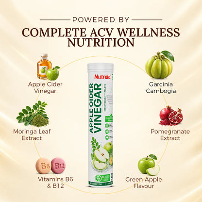 Patanjali Nutrela Apple Cider Vinegar Effervescent Tablets | Green Apple Flavour with Moringa, Garcinia & Vitamins B6 + B12 | No Added Sugar | 20 Tablets (80 g)