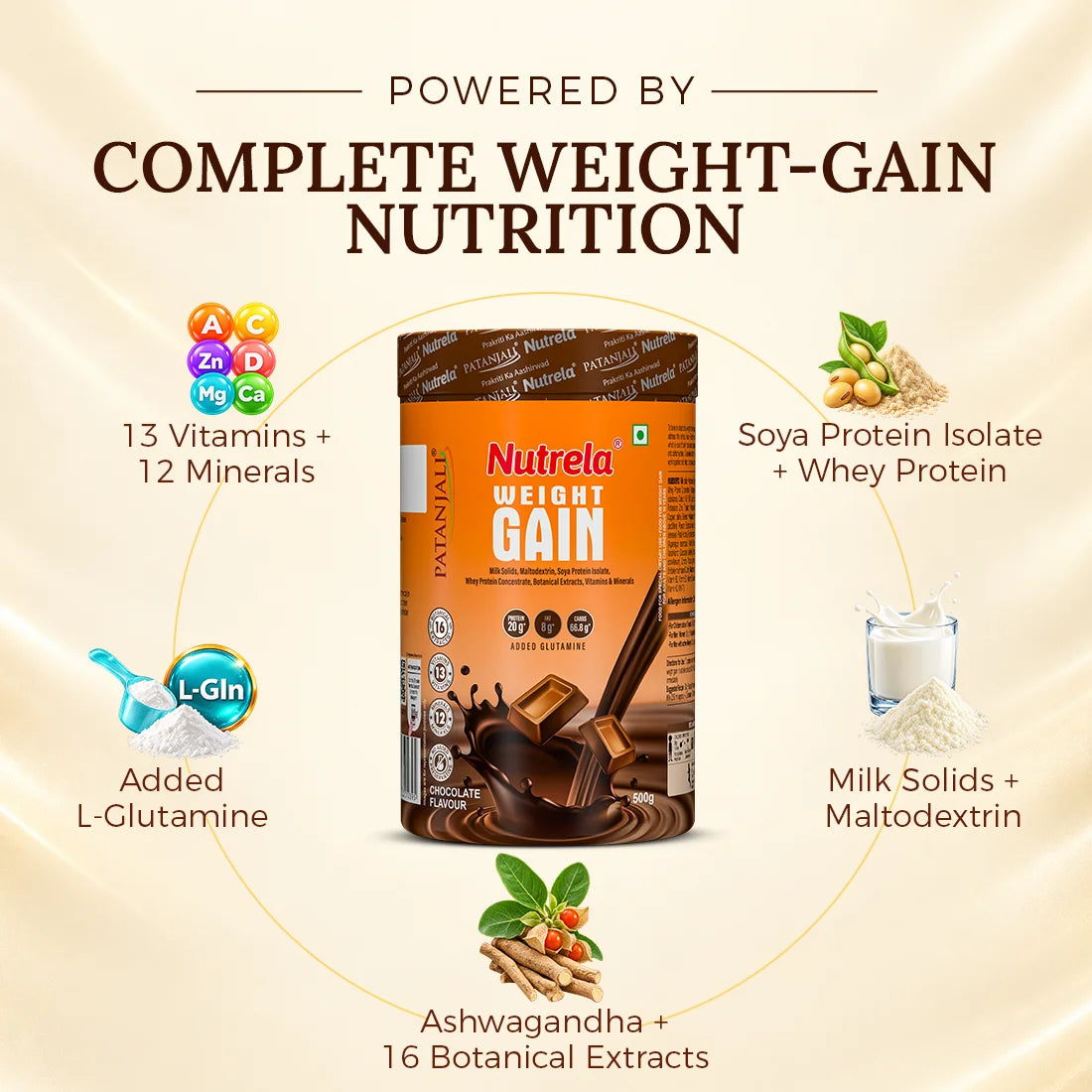 Patanjali Nutrela Chocolate Weight Gainer 500g | High-Calorie Mass Builder | Trusted Swadeshi Nutrition