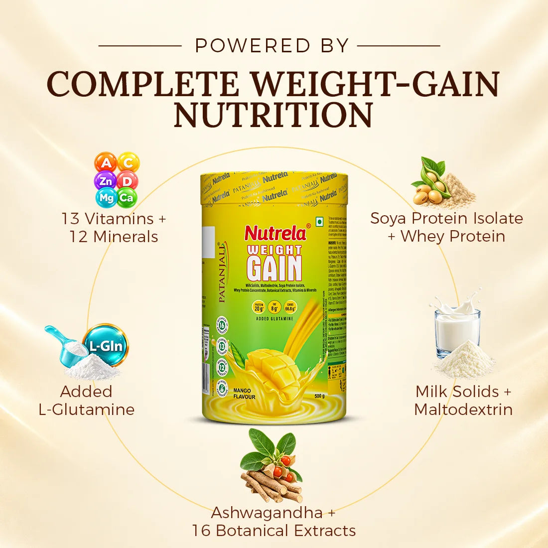 Patanjali Nutrela Mango Weight Gainer 500g | Fresh Fruity High-Calorie Healthy Gainer | Authentic Swadeshi Nutrition