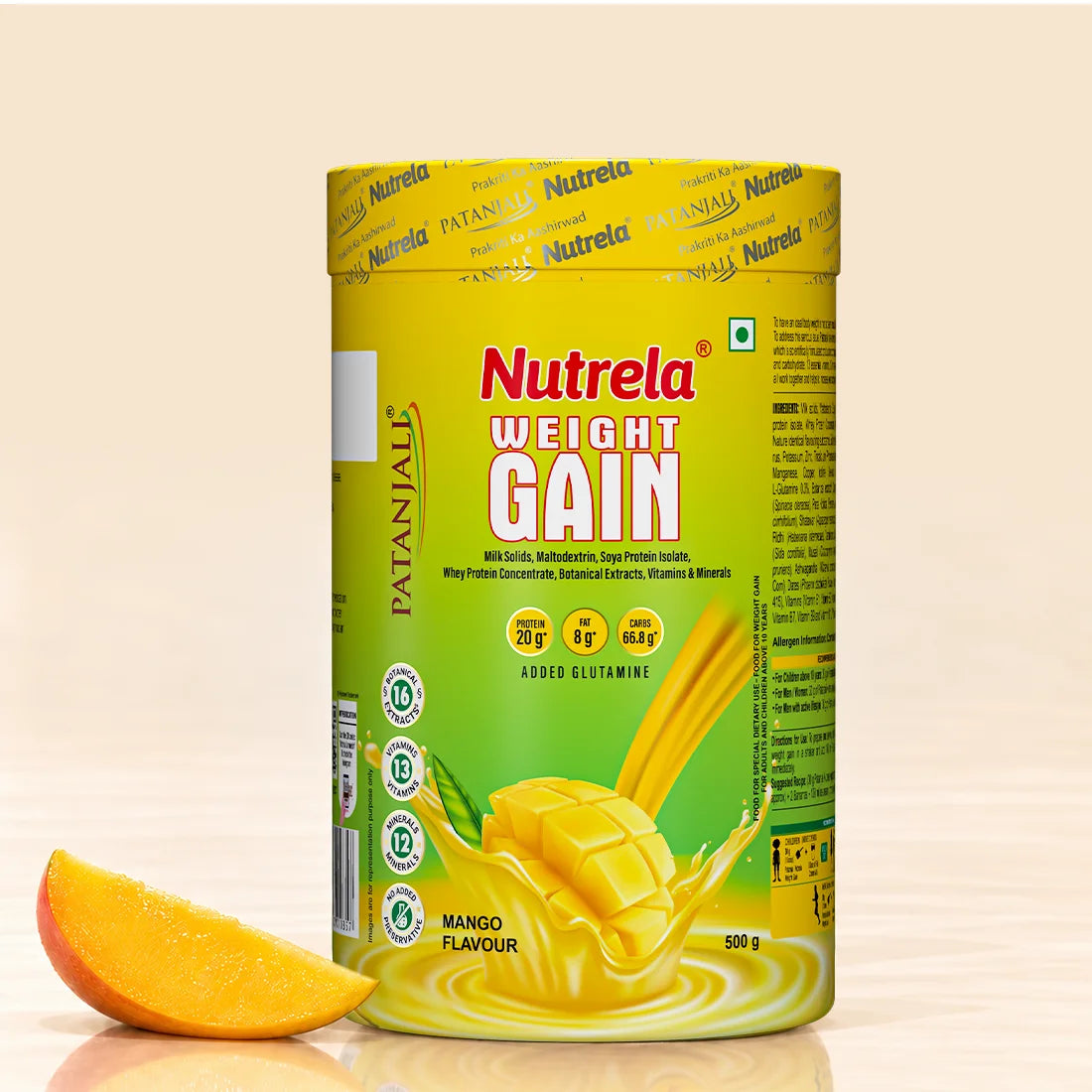 Patanjali Nutrela Mango Weight Gainer 500g | Fresh Fruity High-Calorie Healthy Gainer | Authentic Swadeshi Nutrition