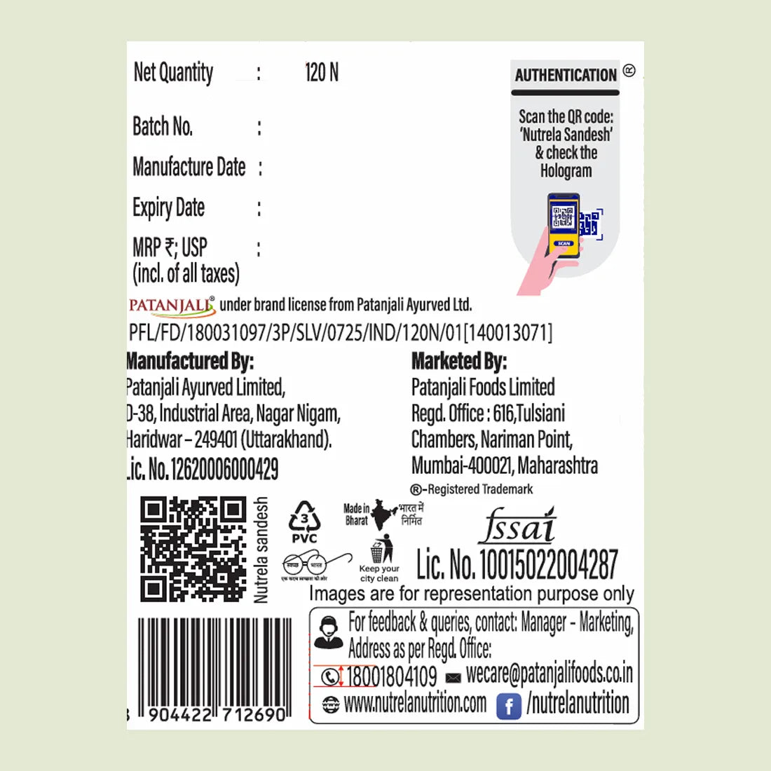 Patanjali Nutrela Slim Choice Capsules| High-Protein Meal Replacement Nutrition | No Added Sugar | Easy-to-Consume Format | 120N