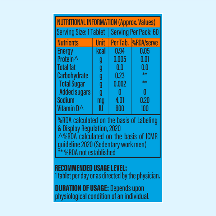 Patanjali Nutrela Vitamin D2K- 60 Chewable Tablets for Men & Women - Vanilla Flavor (Pack of 1)