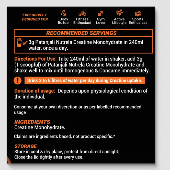 Patanjali Nutrela Sports Creatine Monohydrate – 100g | Swadeshi Pure Micronized Creatine for Strength & Muscle Power