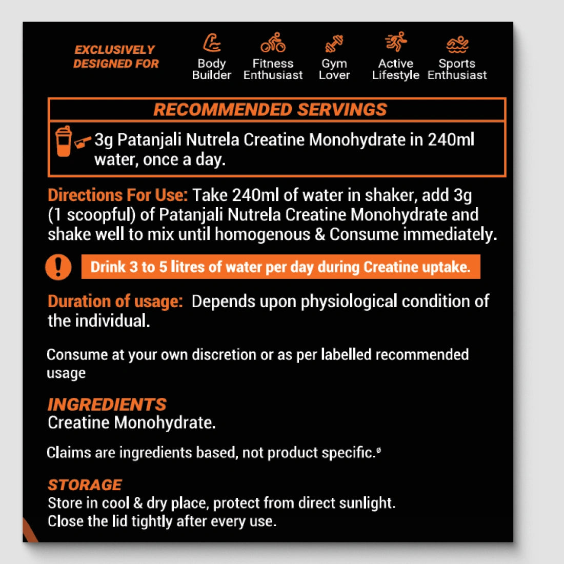 Patanjali Nutrela Sports Creatine Monohydrate – 100g | Swadeshi Pure Micronized Creatine for Strength & Muscle Power